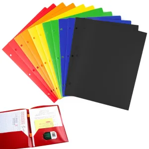 12 Poly Portfolio Two Pocket Folders 3 Hole Punch Prong Fasteners Letter Paper
