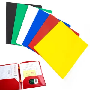 6 Multicolor Plastic Two Pocket Folders Portfolio 3 Hole Punch Prong Letter Size