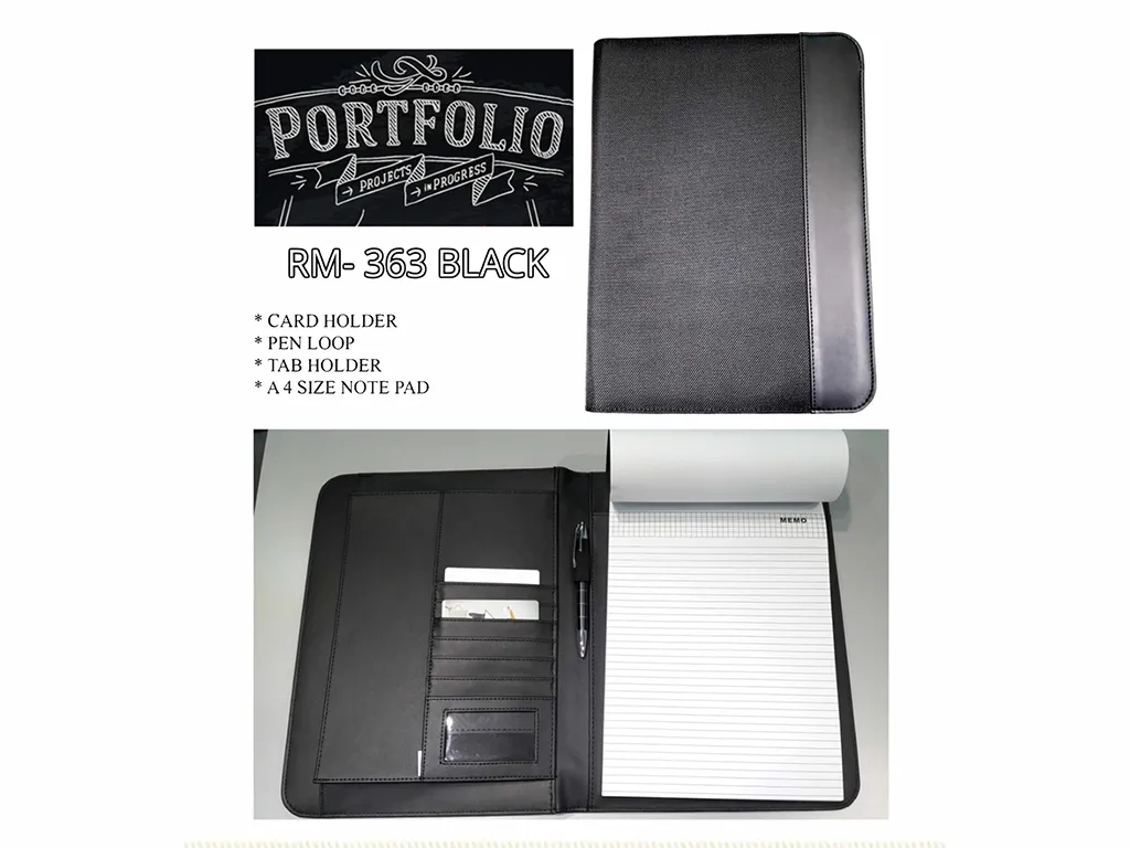 AMS-RM-363 • Black  - PU Leather portfolio