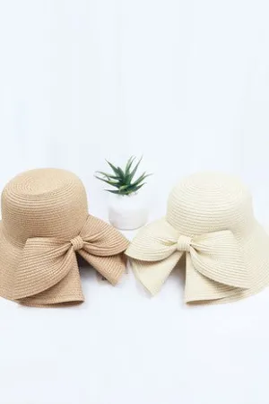 Big Ribbon Accent Straw Bowler Hat