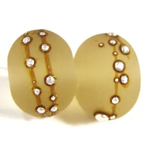 Handmade Lampwork Glass Beads, Straw Yellow Silver Etched Matte 049efs