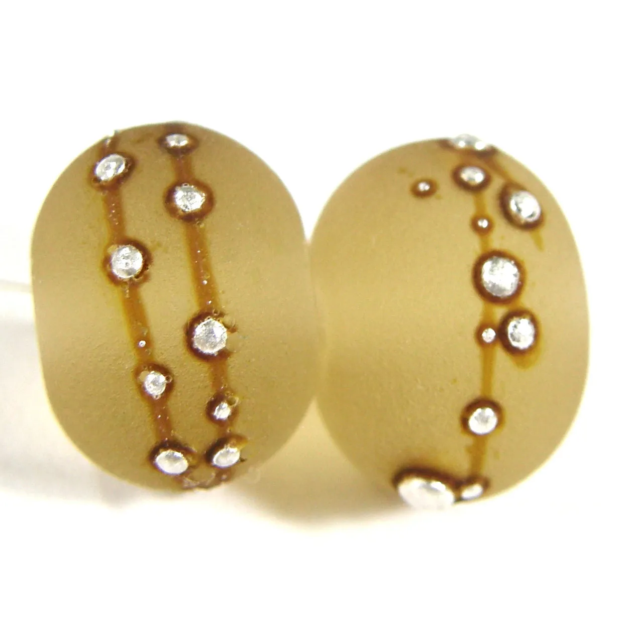 Handmade Lampwork Glass Beads, Straw Yellow Silver Etched Matte 049efs