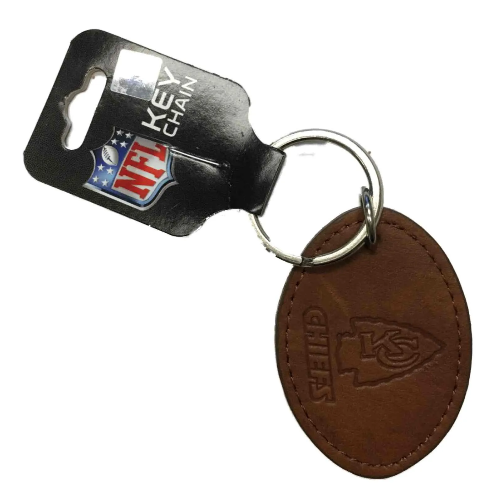 Kansas City Chiefs NFL Brown Leather with Stamped Logo Oval Keychain
