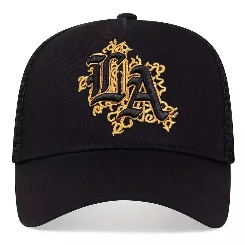 LA Black Embroidered Trucker Cap