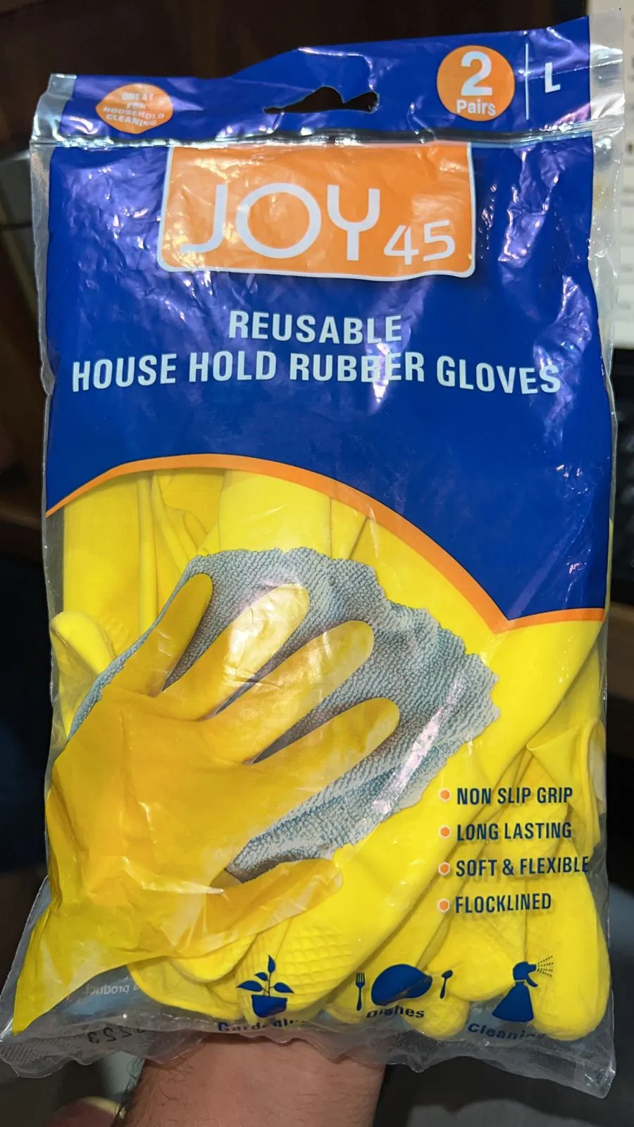 Pair Of 2 Large Yellow Gloves For Types Of Purposes Like Washing Utensils, Gardening And Cleaning Toilet Etc.