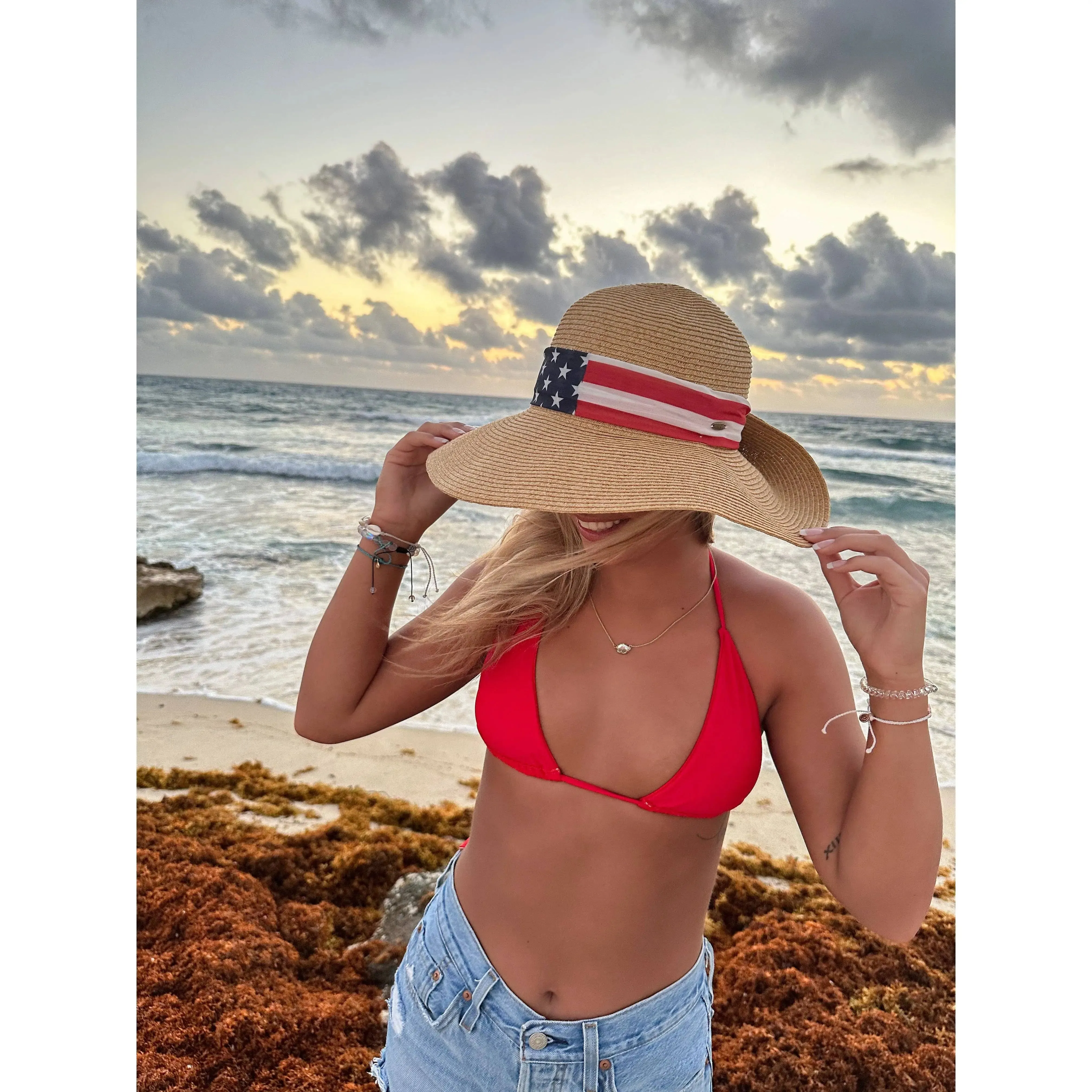 USA Print Ribbon Trim Wide Brim