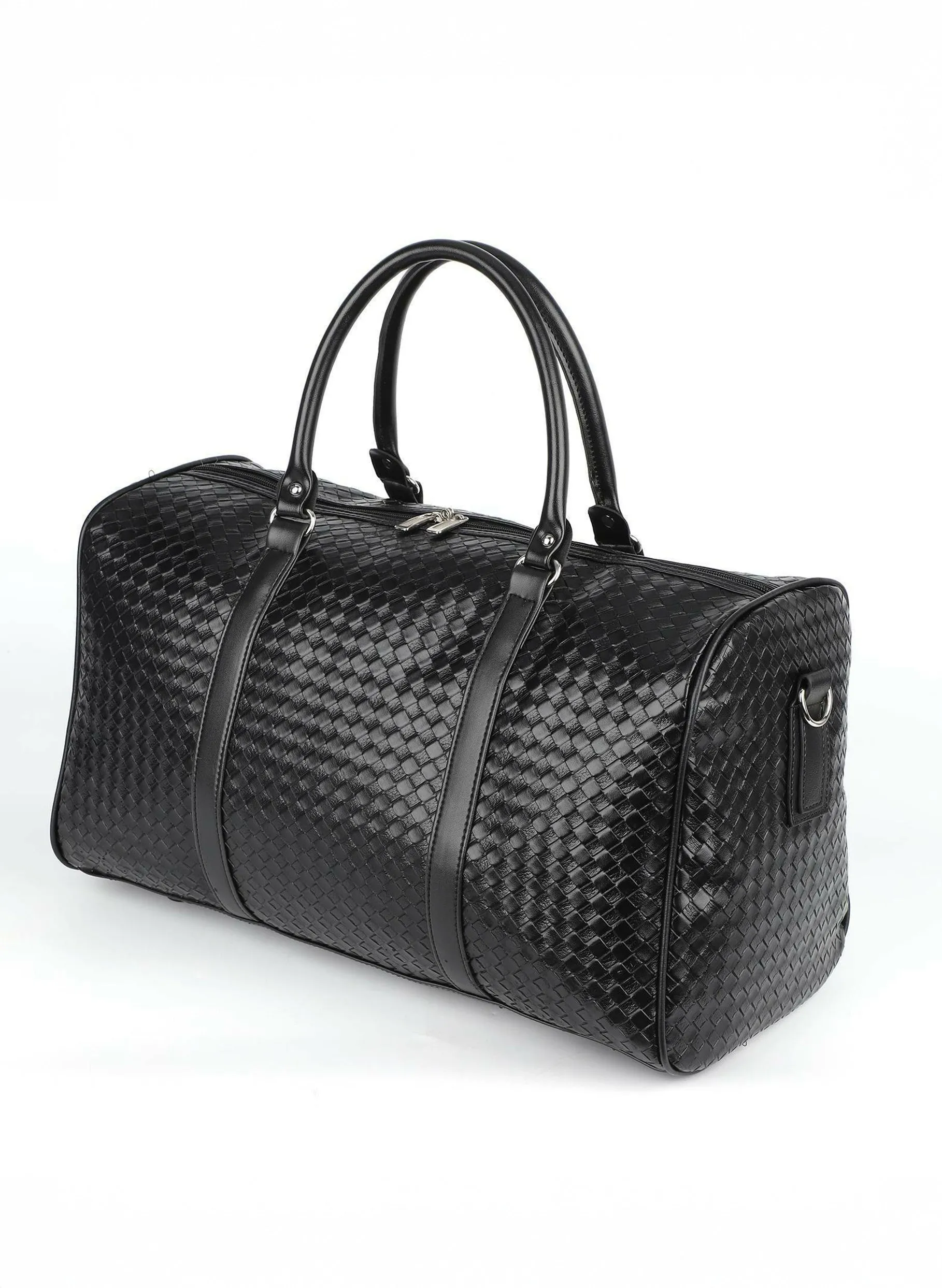 Woven Faux Leather Duffle Bag