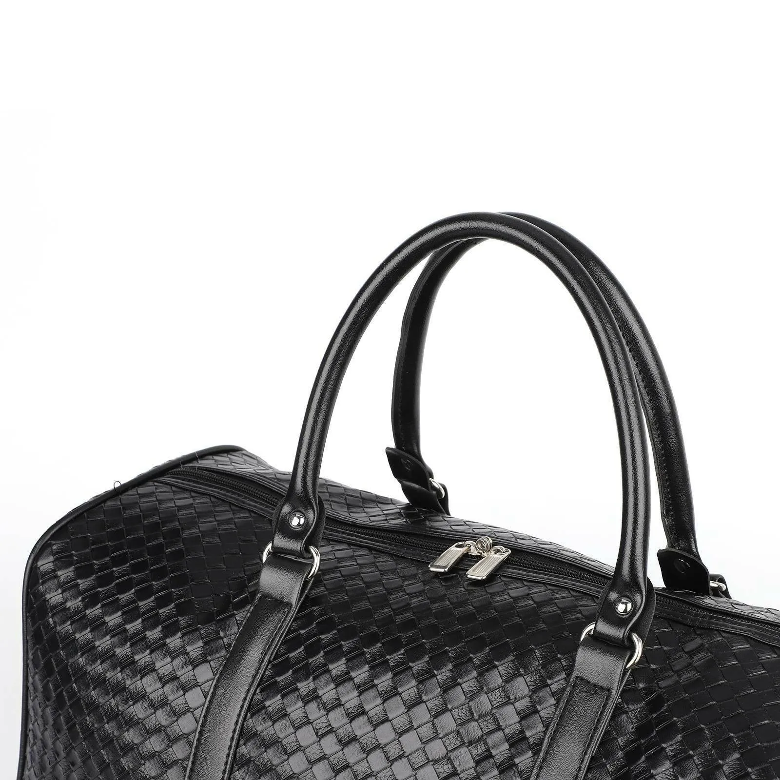 Woven Faux Leather Duffle Bag
