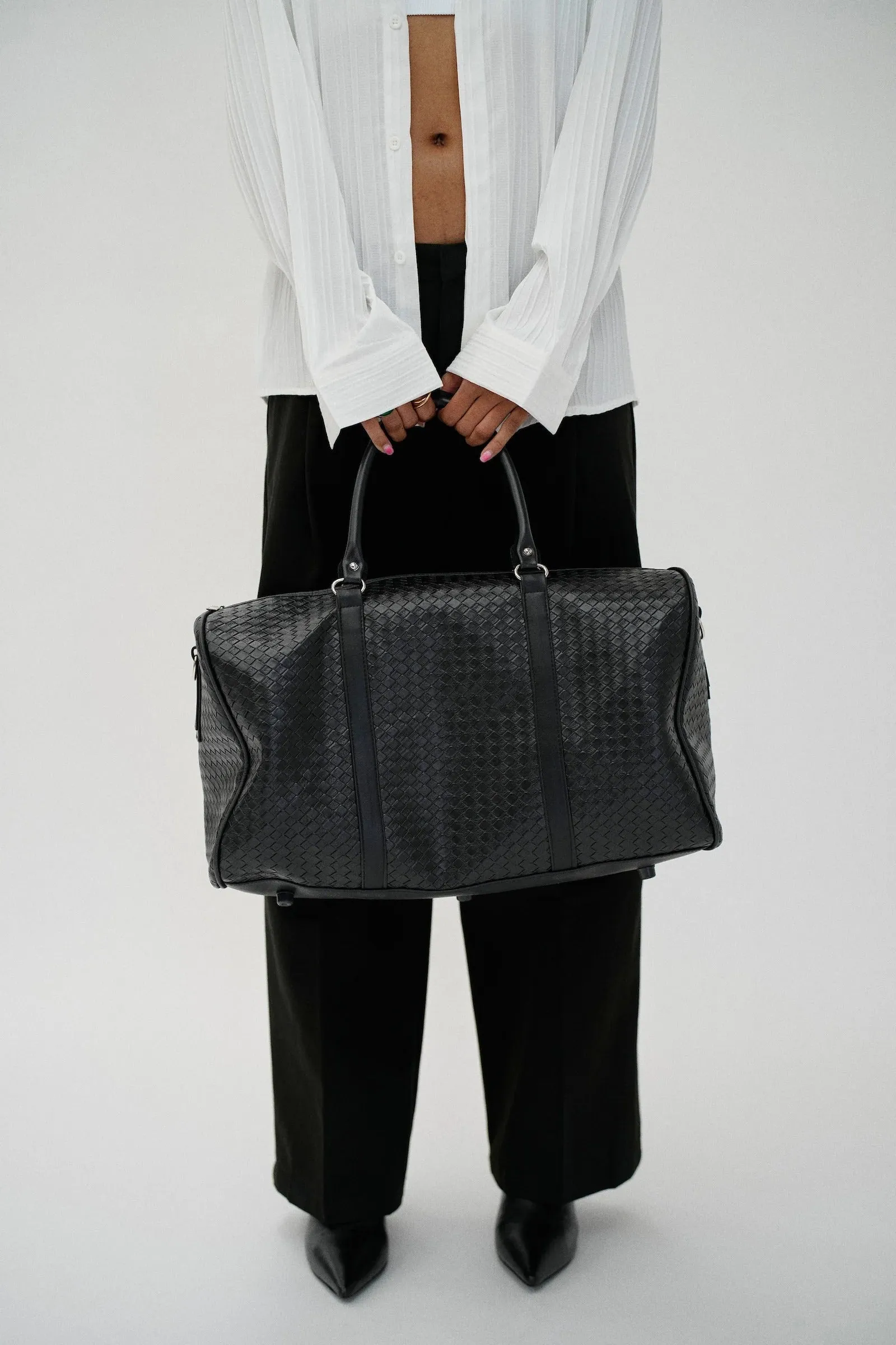Woven Faux Leather Duffle Bag