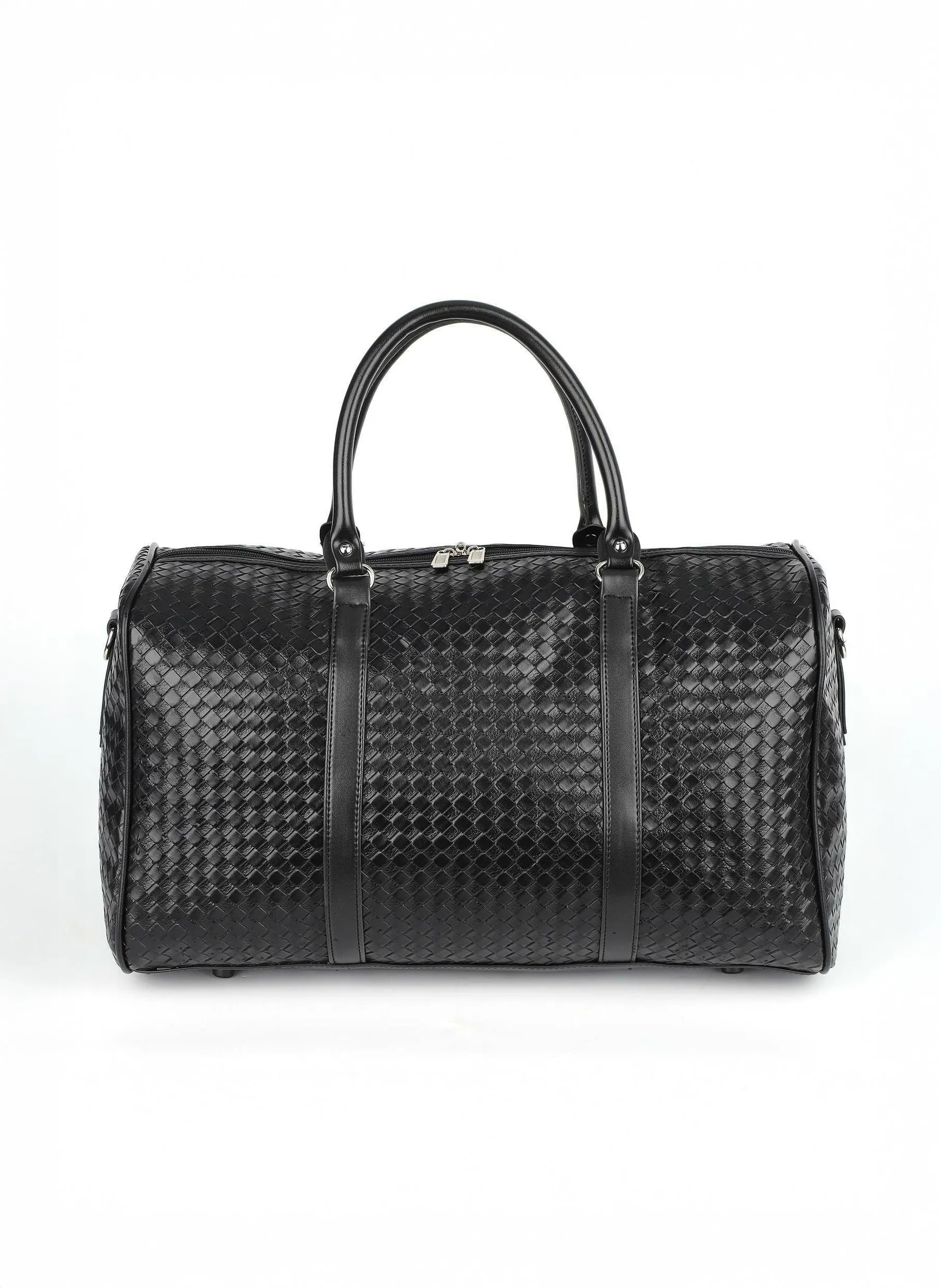Woven Faux Leather Duffle Bag