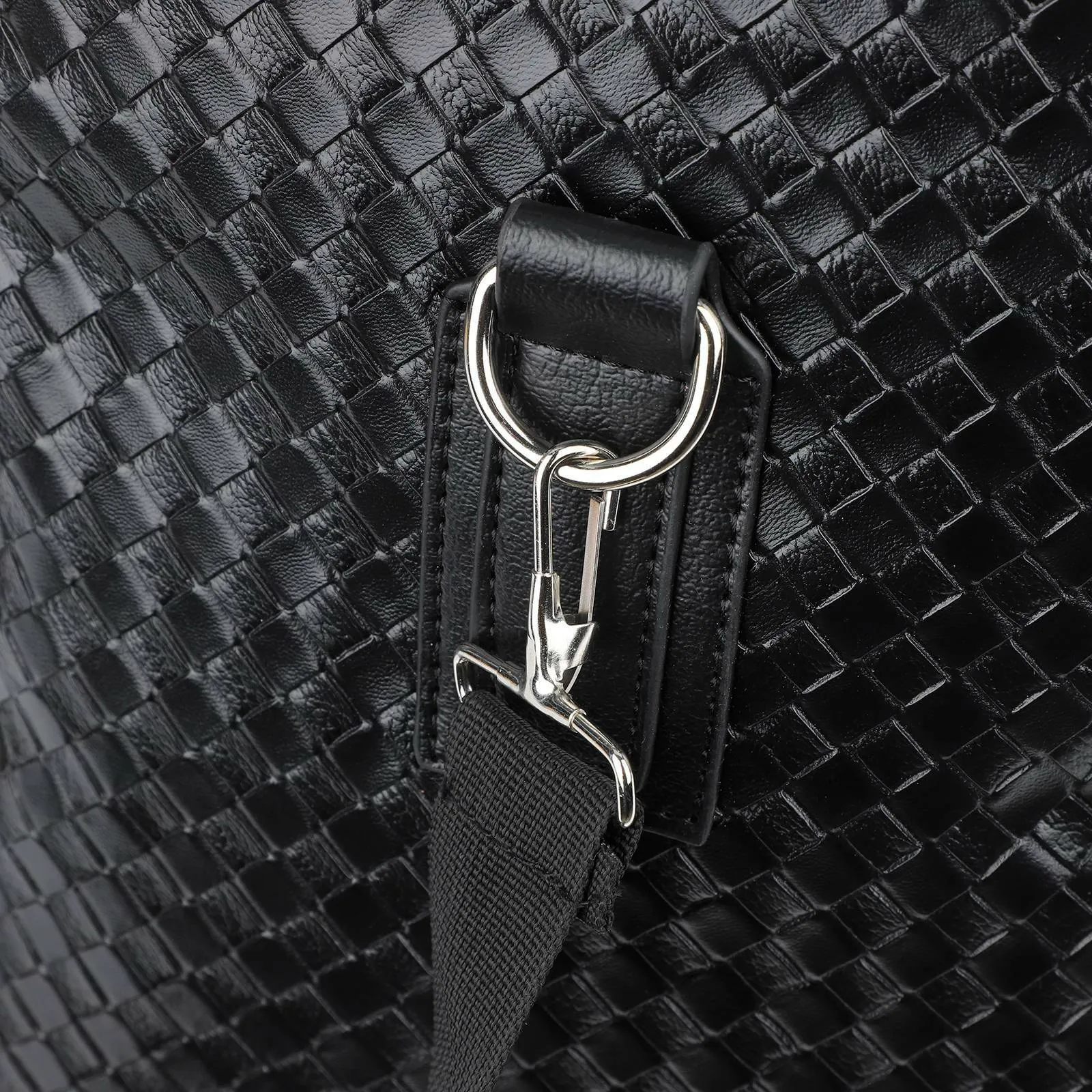 Woven Faux Leather Duffle Bag