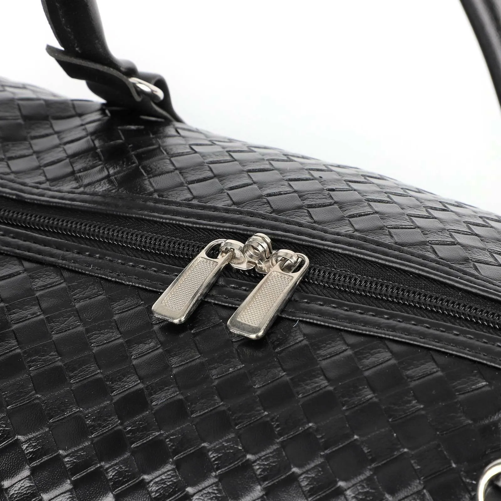 Woven Faux Leather Duffle Bag