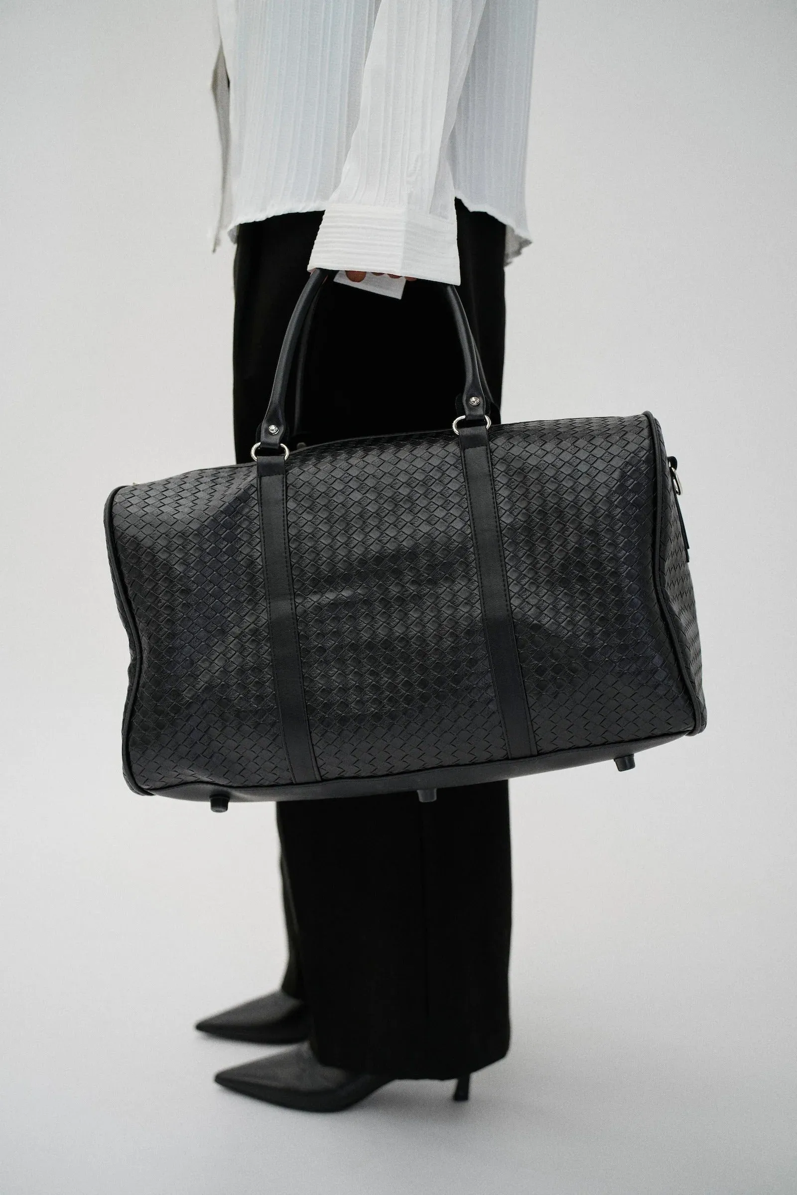 Woven Faux Leather Duffle Bag