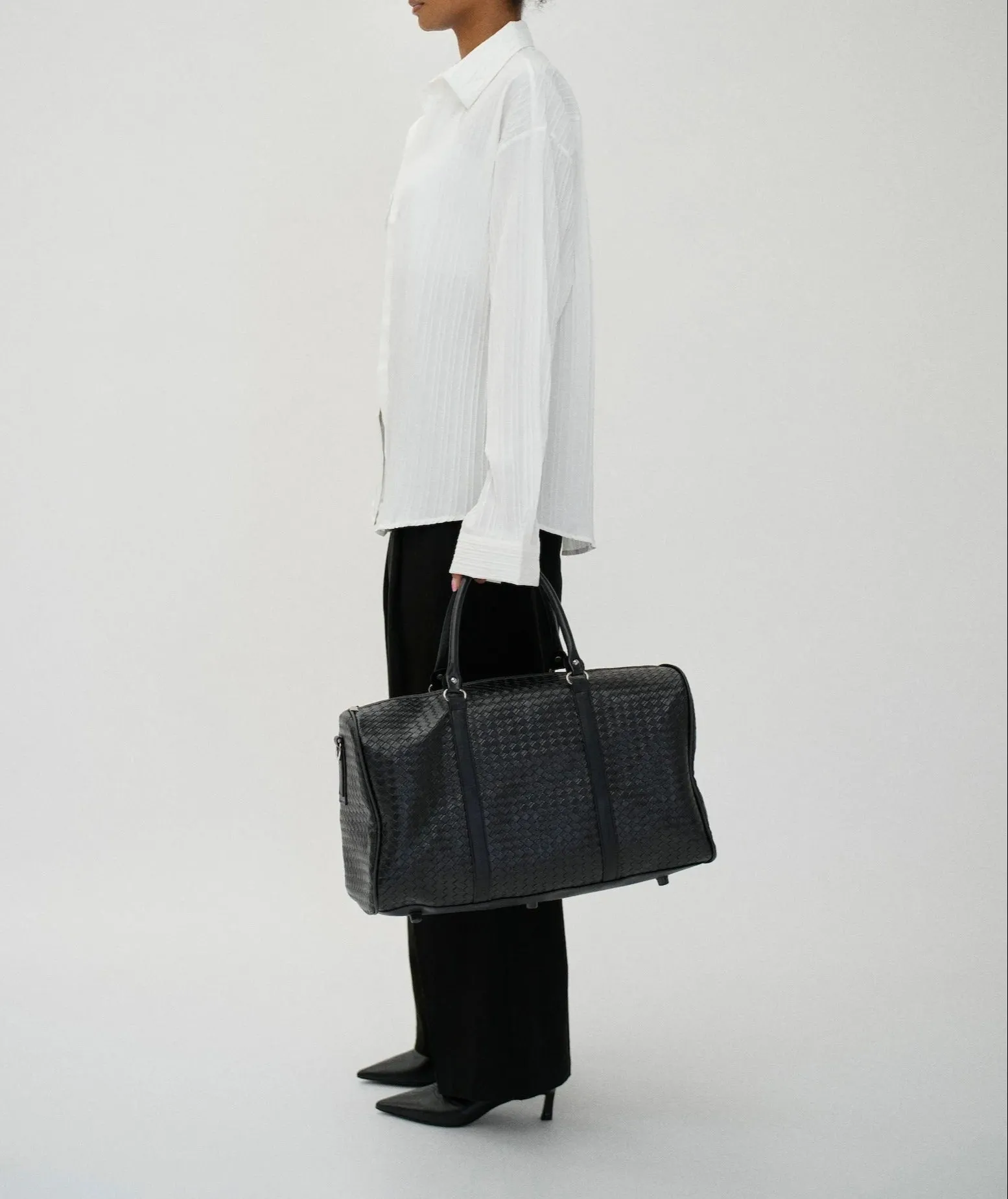 Woven Faux Leather Duffle Bag